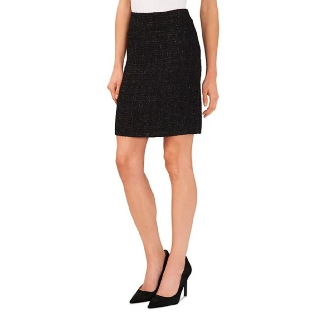 CeCe Black Faux Tweed Skirt Size 6 NWT